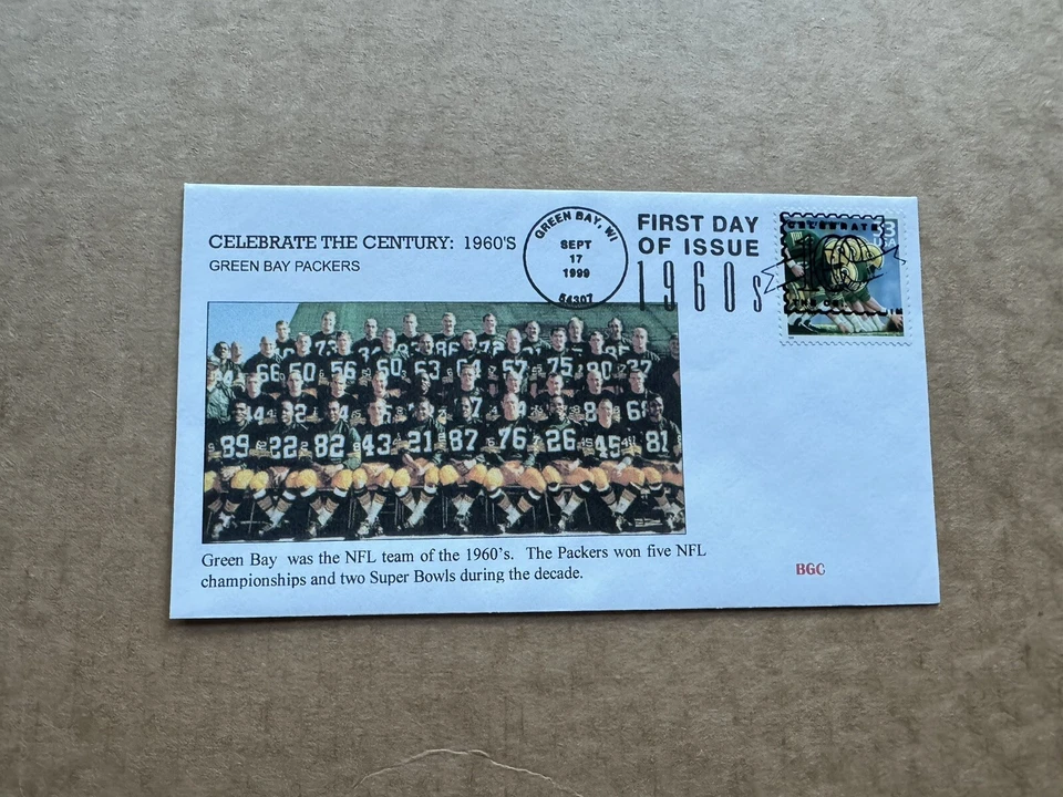 US Celebrate Century FDC #3188 (1960-7) + Green Bay Packers + Campeón de los años 60 de la NFL Foto 1 de 1