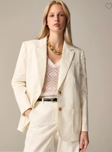 J.Crew Womens $248 Relaxed patch-pocket blazer cotton blend Ivory Size 2 CC326 - Picture 1 of 10