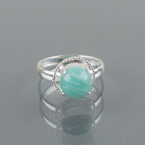 Wedding Gift For Her 925 Silver Natural Amazonite Band Ring Size