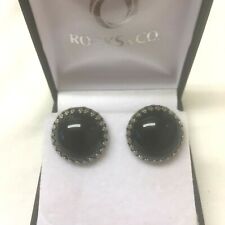 Vintage Jewellery Stunning  Black Onyx  Cabochon Clip on Earrings