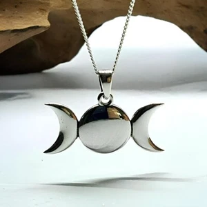 Triple Moon Pendant Goddess 925 Sterling Silver Wicca Pagan Jewellery & Boxed - Picture 1 of 14