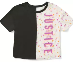 NWT -Justice Girls Boxy T-Shirt, Blk/Purple/White Paint Splatter, Size 7-8,  G27 - Picture 1 of 6