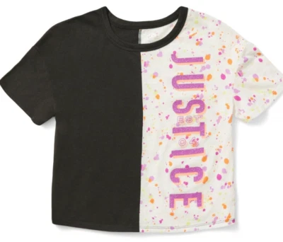 NWT -Justice Girls Boxy T-Shirt, Blk/Purple/White Paint Splatter, Size 10 - G27 - Изображение 1 из 4