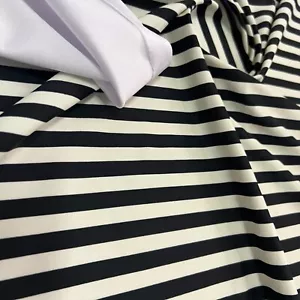 Traje de baño tela Spandex elástico nailon/blanco y negro estampado a rayas crema - Imagen 1 de 11