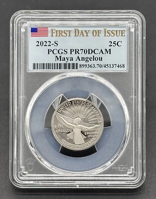 American 2022 25C Maya Angelou Deep Cameo Proof Coin FDOI PCGS PR70DCAM - Image 1 of 4