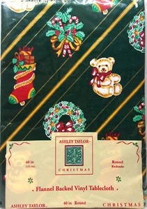 Ashley Taylor ~ Christmas Flannel Backed Vinyl Tablecloth 60" Round, NIP - Picture 1 of 5