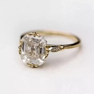 Art Deco Style 3.5Ct Asscher Cut Lab Created Diamond Engagement 14K Gold FN Ring - Picture 1 of 11