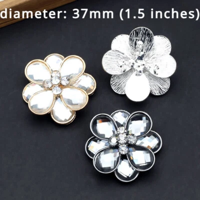 1pc Diamond Button Glitter Rhinestone Flower Shape Material for Overcoat Jacket - Image 1 of 4