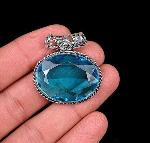 VETEMENTS Ciondolo Topazio Blu Londra Ciondolo Pietra Preziosa Argento Sterling 925 Ciondolo Gioielli