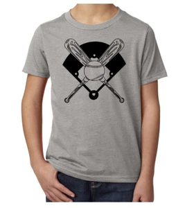 Baseball Bat Cross Tee, Graphic Sport Shirts, Youth Baseball Tee - Picture 1 of 7