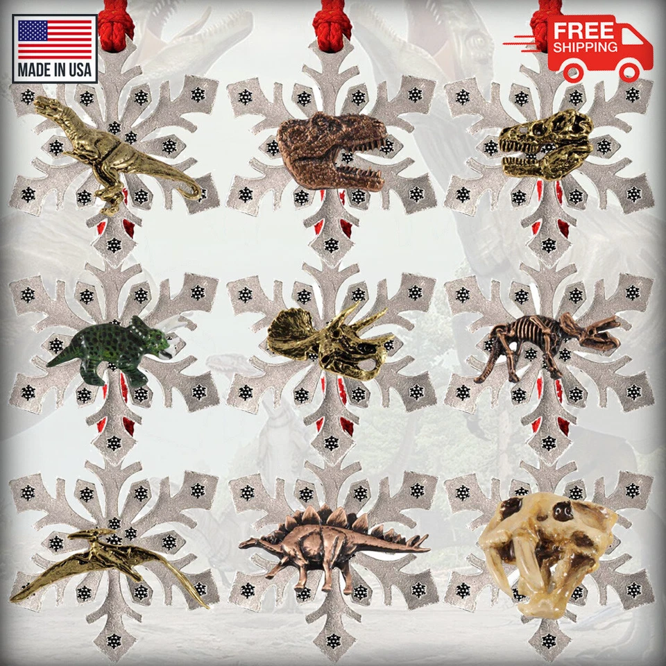Pewter Dinosaur Snowflake Christmas Tree Ornament (30 Options) Made in the USA - Image 1 of 1