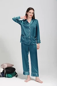 Silk Satin Pajamas Set Women - 2 Piece Long Sleeve Nightwear Sleepwear Pjs Set - Picture 1 of 24