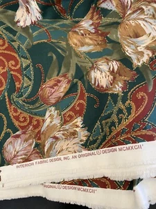 2,5 Yds 55" W HOME Interior Stoff Big Floral Paisley Metallic Gold Grün 1992 - Bild 1 von 11