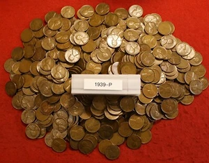 1939-P Lincoln Wheat Cent Penny 50 Coin roll Circulated - Picture 1 of 3
