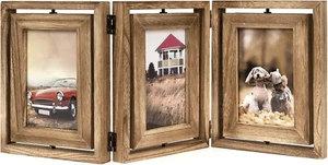 4x6 Picture Frame Rustic Wood Hinged Folding Triple Picture Frames Collage,,, - Picture 1 of 12