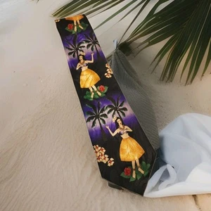 Steven Harris Mens Hula Dancer Hawaii Palm Tree Sunset Beach Tie Hand Made - Picture 1 of 14