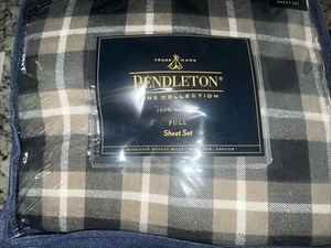 Pendleton Full Sheet Set Jackson Flannel Brown Plaid Cotton New - Picture 1 of 2