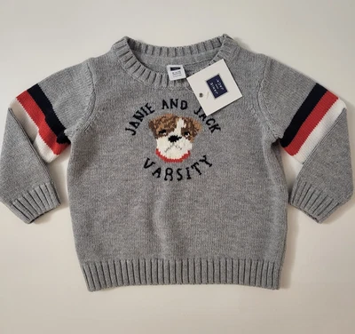 Suéter Janie and Jack Niños Gris Bulldog Universitario Cuello Redondo 6-12M NUEVO Foto 1 de 4