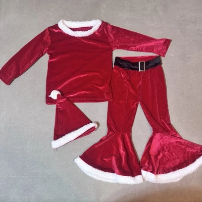 Conjunto de Conjunto de Navidad Papá Noel Campana Parte Inferior Pantalones Sombrero Cinturón Vacaciones Niñas 2-3T Foto 1 de 4