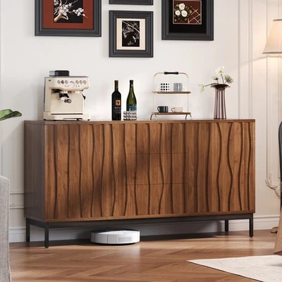 Sideboard mit 3 Schubladen & 2 Türen Modern Kommode Anrichte Küchenschrank Braun - Bild 1 von 4