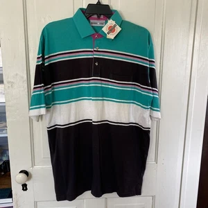 NUEVO CON ETIQUETAS NOS Camisa de Golf Vintage Club Privado Difusa Zoeller Rayas Bolsillo Algodón XL - Imagen 1 de 8