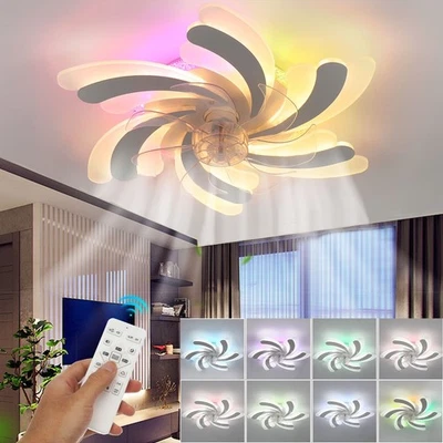 LED Ceiling Fan Lights Remote Control Dimmable Indoor RGB Color Changing 6 Speed - Image 1 of 4