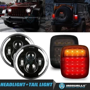 For Jeep Wrangler TJ CJ LED Headlights Hi-Lo DRL Angel Eyes & Smoked Tail Lights - Bild 1 von 12