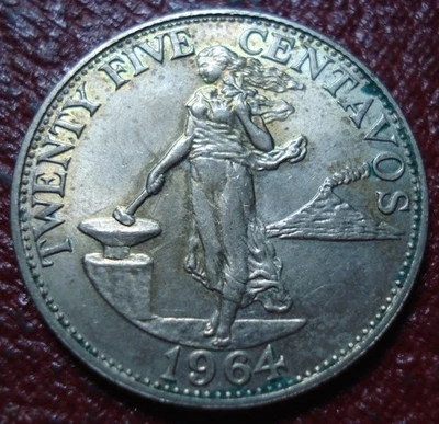 1964 PHILIPPINES 25 CENTAVOS IN AU CONDITION - Image 1 of 2