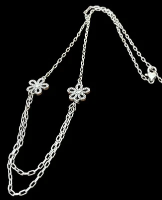 Collar Margarita Brighton Illumina - Color Plata - Cristales - Doble Cadena Foto 1 de 4