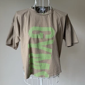 Gymshark 315 MIDI T-SHIRT Oversized Fit Baumwolle Logo beige sportlich Gr. S cropped - Bild 1 von 6