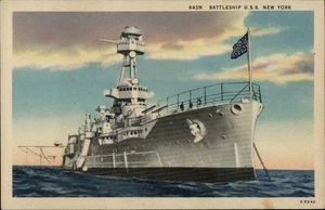 Battleship U.S.S. New York Ship Linen NY Postcard - Picture 1 of 2