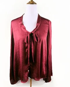 Show Me Your Mumu Women's Top Sz Small Satin Deep Red Front Tie Career Vampire - Picture 1 of 7