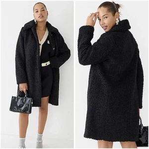J.Crew Teddy Sherpa Coat Black Longline Button Front Size Small Women’s - Picture 1 of 10