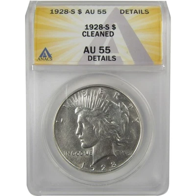 1928 S Peace Dollar AU 55 Details ANACS Silver $1 Coin SKU:I20362 - Image 1 of 4