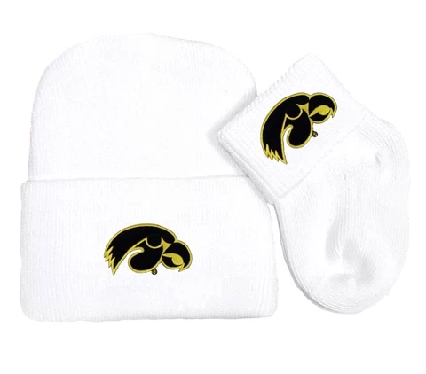 Iowa Hawkeyes Newborn Knit Cap and Socks Baby Gift Set Cover