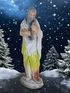 Vecchia statuina pastore presepe natalizio in gesso 8" dipinta a mano - Foto 1 di 4