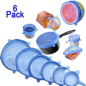 Magic Silicone Stretch Lid 6 PCS Reusable Wrap Covers Microwave Oven Compatible - Picture 1 of 6