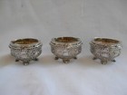 ANTIQUE FRENCH STERLING SILVER CRYSTAL SALT CELLAR,SET OF THREE,LATE 19 CENTURY.