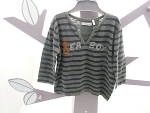 Ikks haut manche longue gris rayé bleu foncé Sea Boy bébé 12 mois - Picture 1 of 1
