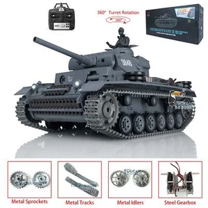 Henglong 1:16 TK7.0 Panzer III L RTR RC BB IR Tank 3848 360°Turret Metal Idlers - Picture 1 of 12