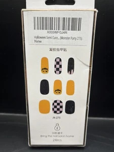 Halloween Nails Stick On At Home Manicure Monster Party Cute Orange Black - Picture 1 of 2