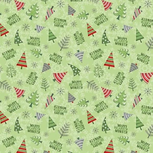 Christmas Fabric - Winter Gnomes Tree & Word Toss Green - Wilmington YARD - Picture 1 of 1