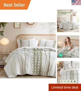 All-Season King Comforter Set with Aztec Design and Chenille Shams - 100% Cotton - Picture 1 of 11