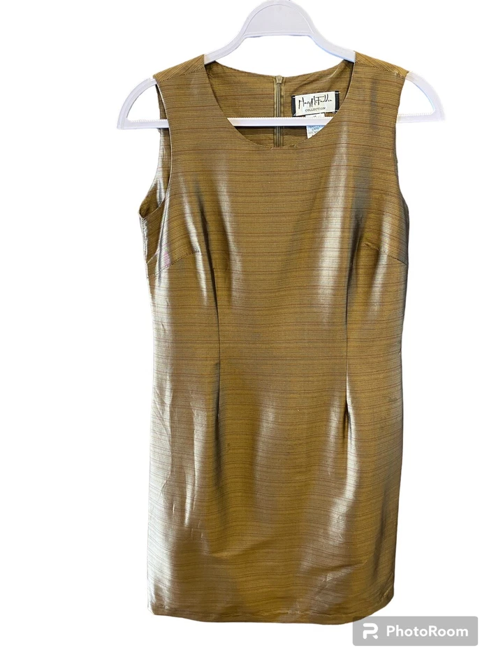 Mary McFadden 100% Silk Dress Size 10 Bronze Sleeveless Designer Sheath READ - Image 1 of 4