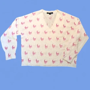 SKULL CASHMERE brand ivory & rose print oversized sheer knit sweater punk emo 4D - Picture 1 of 9