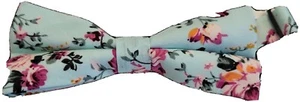 FLOWER FLORAL PRINT ADJUSTABLE BOW TIE PRE-TIED BLUE ROSES BUDS - Picture 1 of 7