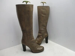 MICHAEL JOLIE Italy Braun Leder Reißverschluss Kniehoher Absatz Mode Stiefel Größe 37,5 EUR - Bild 1 von 8