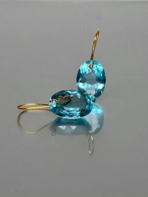 Acquamarina Orecchino 925 Argento Sterling Blu Ovale Pendenti Regalo per Lei - Immagine 1 di 4