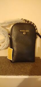 Michael Kors Women's Jet Set Charm Pebbled Leather Phone Crossbody Bag Black