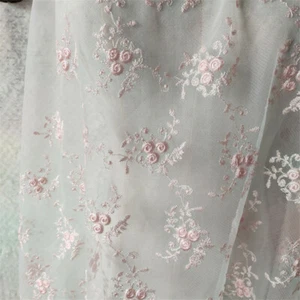 Embroidery Flora Tulle Lace Fabric 51" Width 0.5Y Curtain Wedding Bridal Dress - Picture 1 of 5